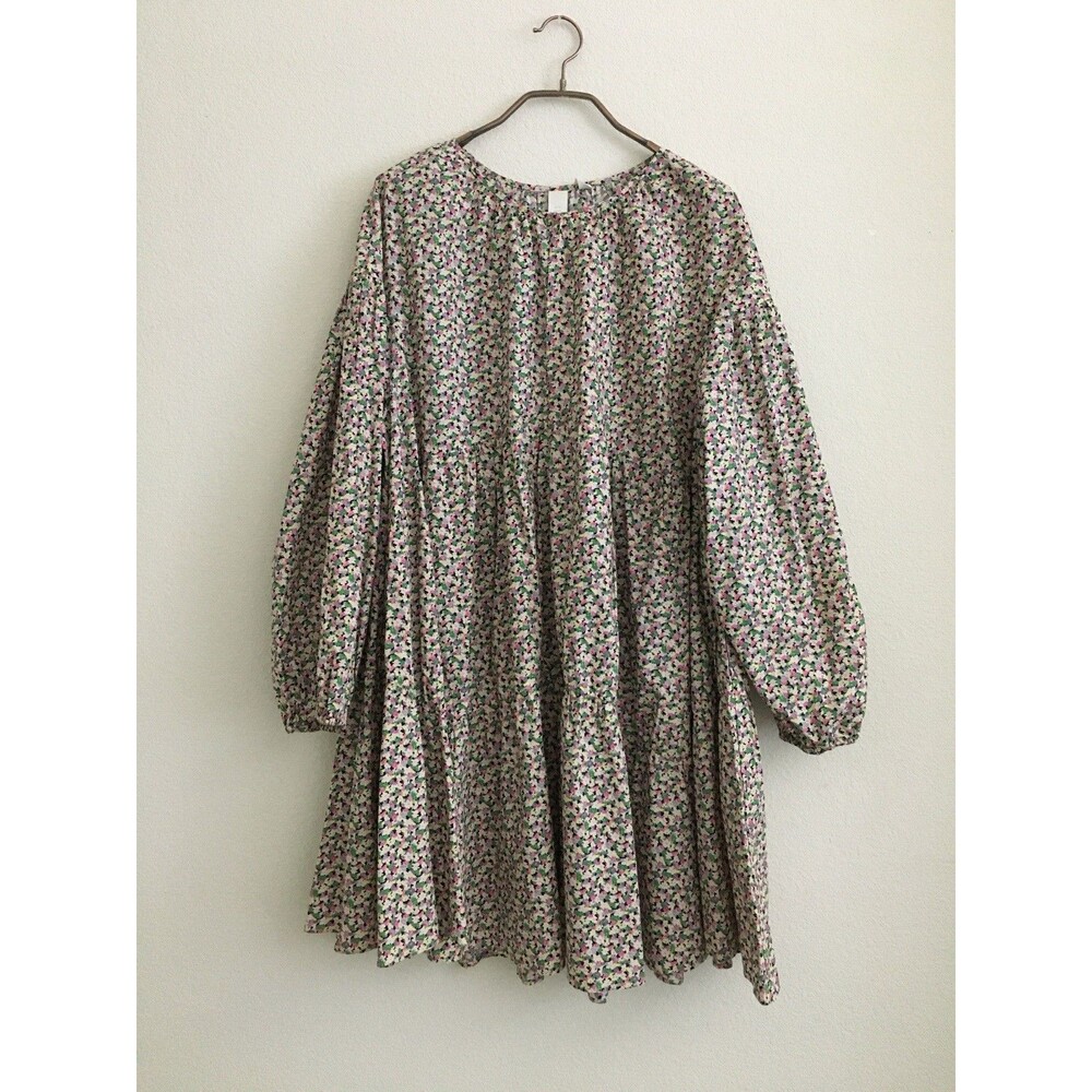 H&M Women XL Floral Babydoll Mini Dress 100% Cotton Balloon Sleeve Boho Cottage